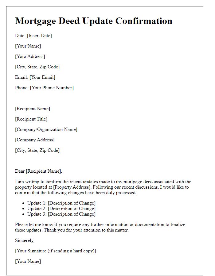 Letter template of mortgage deed update confirmation