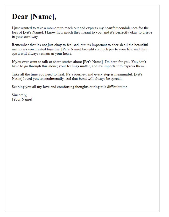 Letter template of encouragement during the grieving process for a pet.