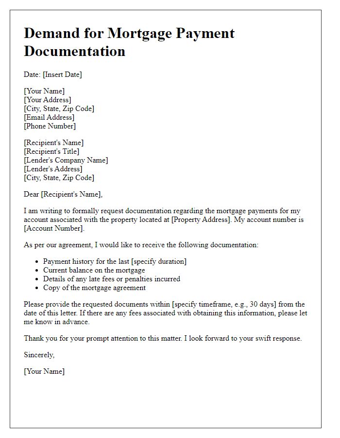 Letter template of demand for mortgage payment documentation.