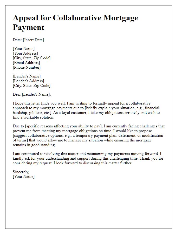 Letter template of appeal for collaborative mortgage payment