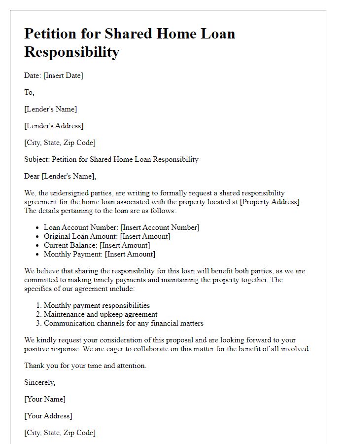 Letter template of petition for shared home loan responsibility