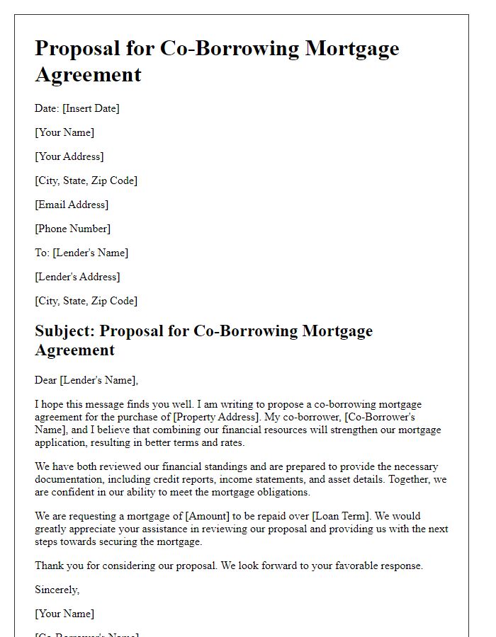 Letter template of proposal for co-borrowing mortgage agreement