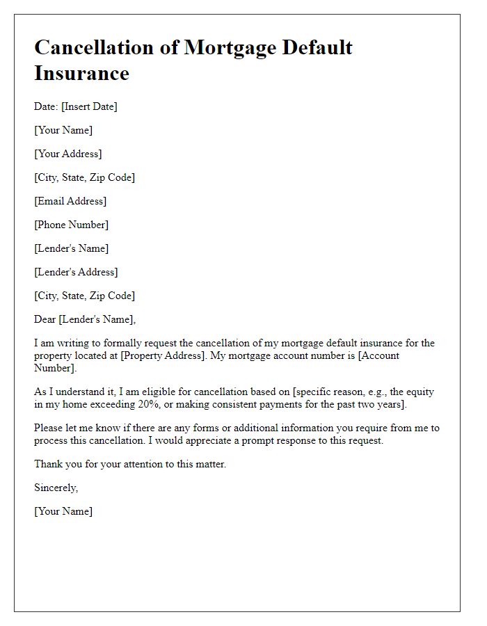 Letter template of cancellation for mortgage default insurance