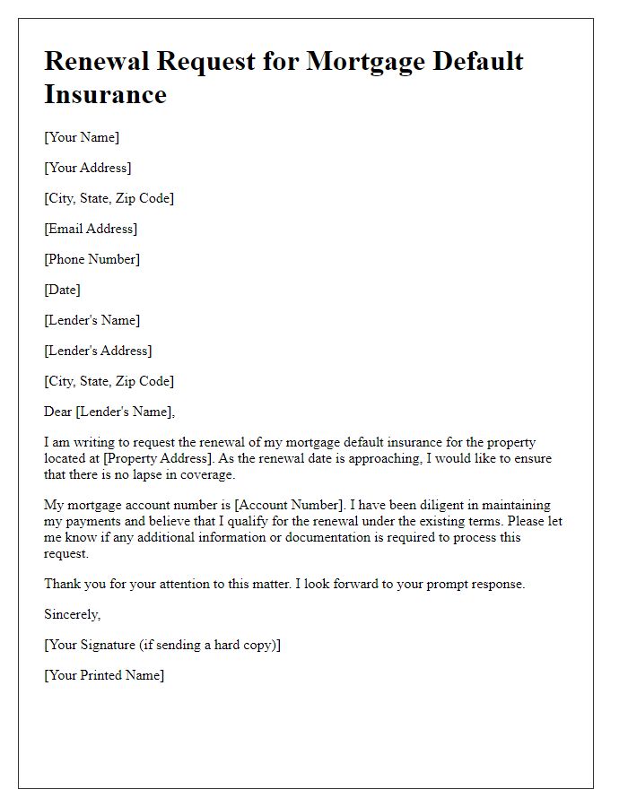 Letter template of renewal request for mortgage default insurance