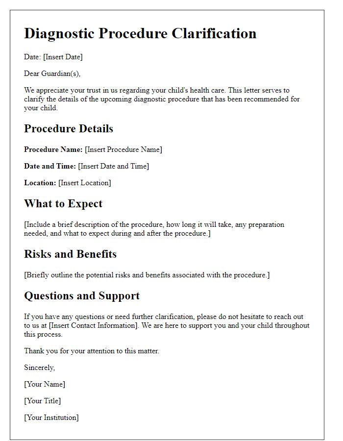 Letter template of diagnostic procedure clarifications for guardians