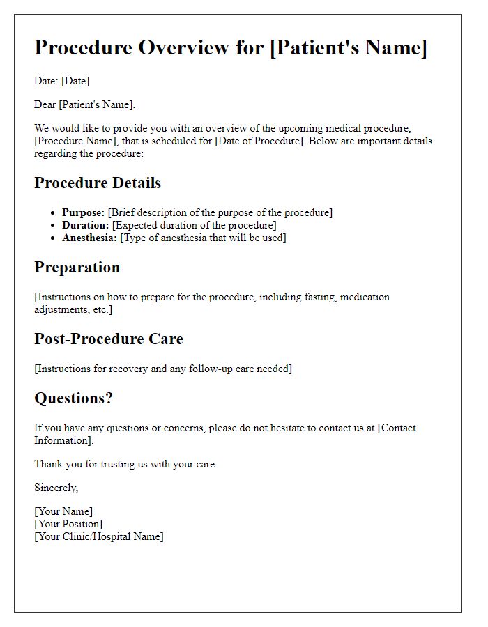 Letter template of medical procedure overview for patients