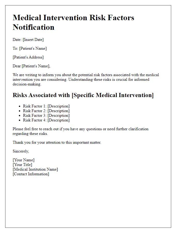 Letter template of risk factors associated with medical interventions