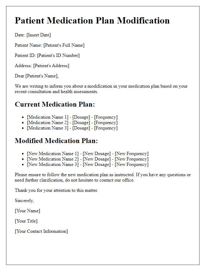 Letter template of patient medication plan modification