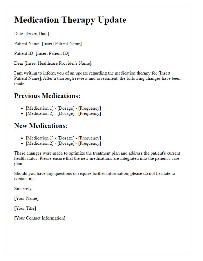 Letter template of transitioned medication therapy update