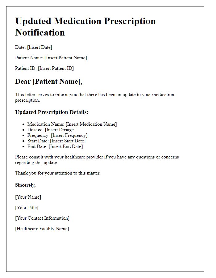 Letter template of updated medication prescription notification