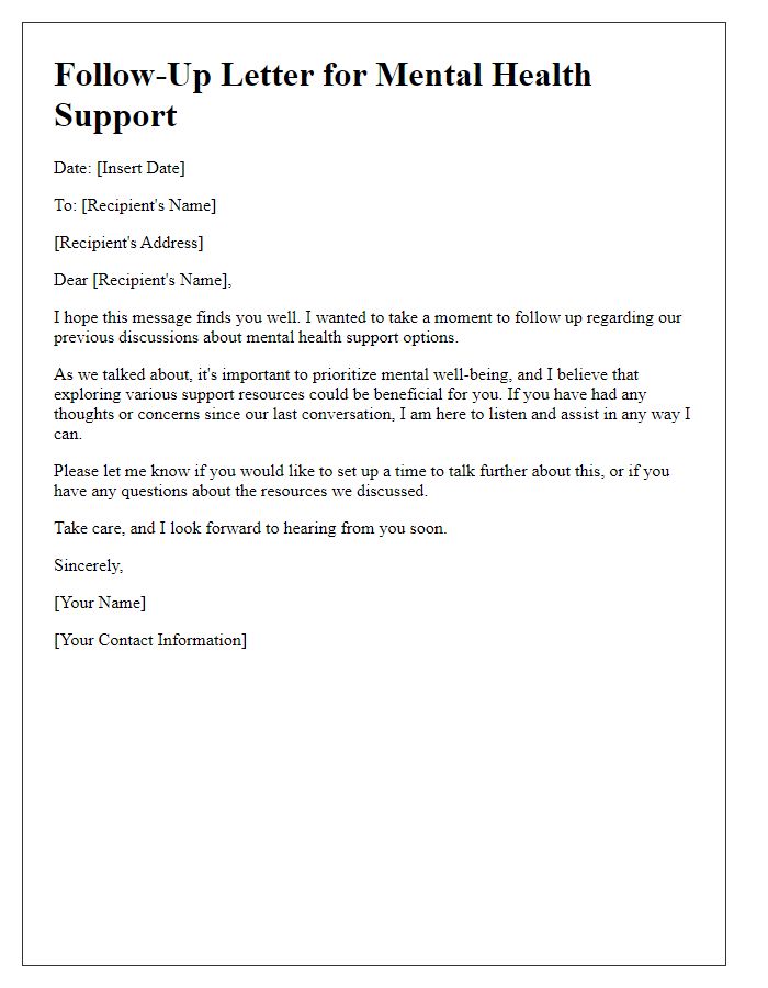 Letter template of follow-up for mental health support.