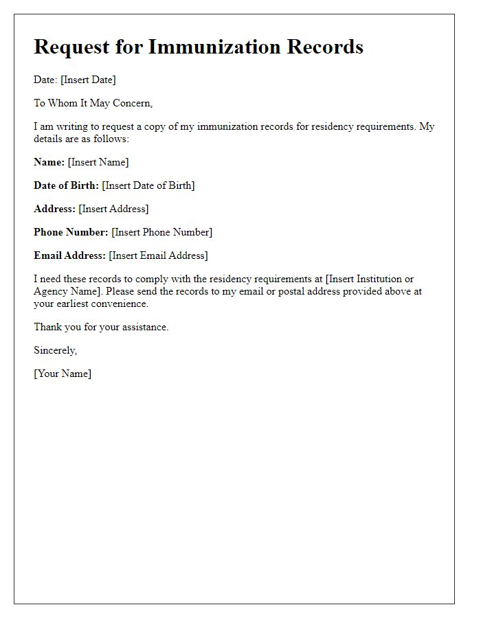 Letter template of immunization records request for residency requirements.