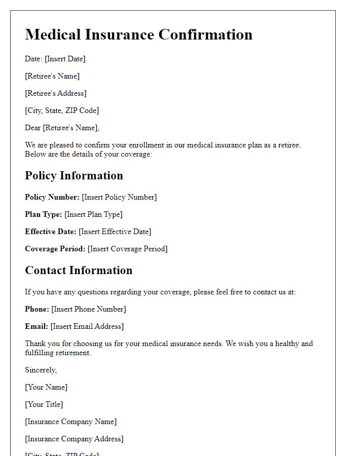 Letter template of medical insurance confirmation for retirees.