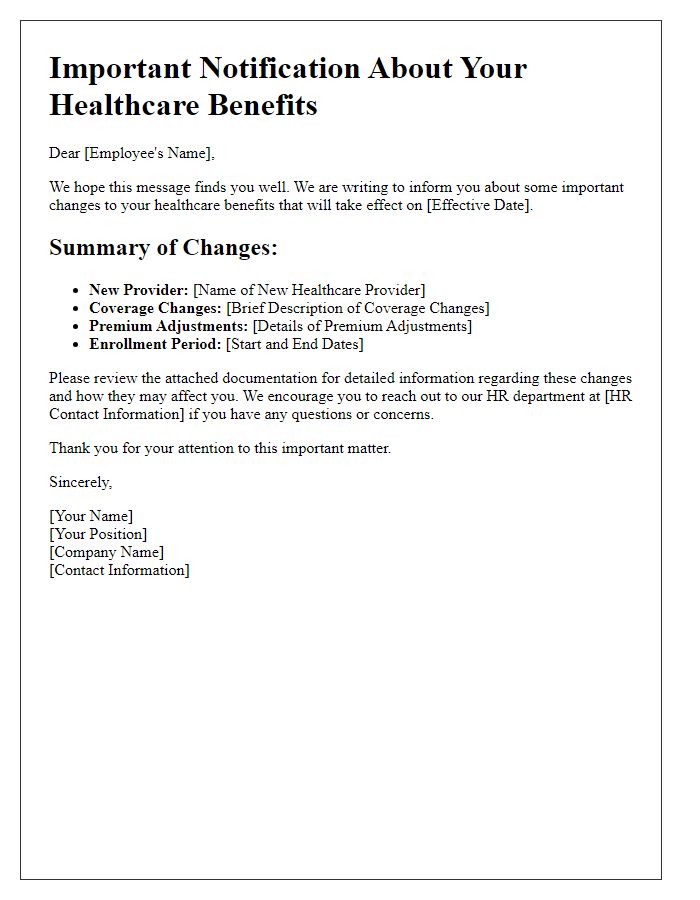 Letter template of changes in your healthcare benefits