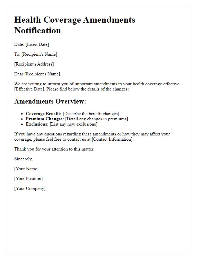 Letter template of health coverage amendments