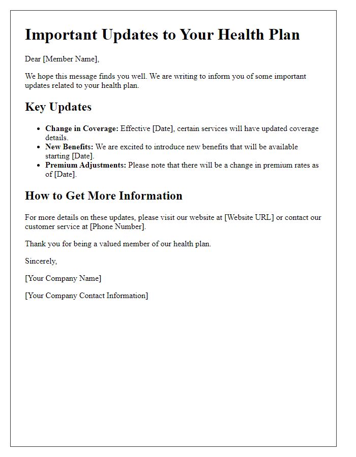 Letter template of important updates to your health plan