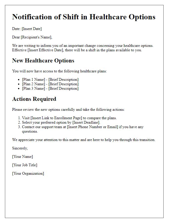 Letter template of shifts in your healthcare options