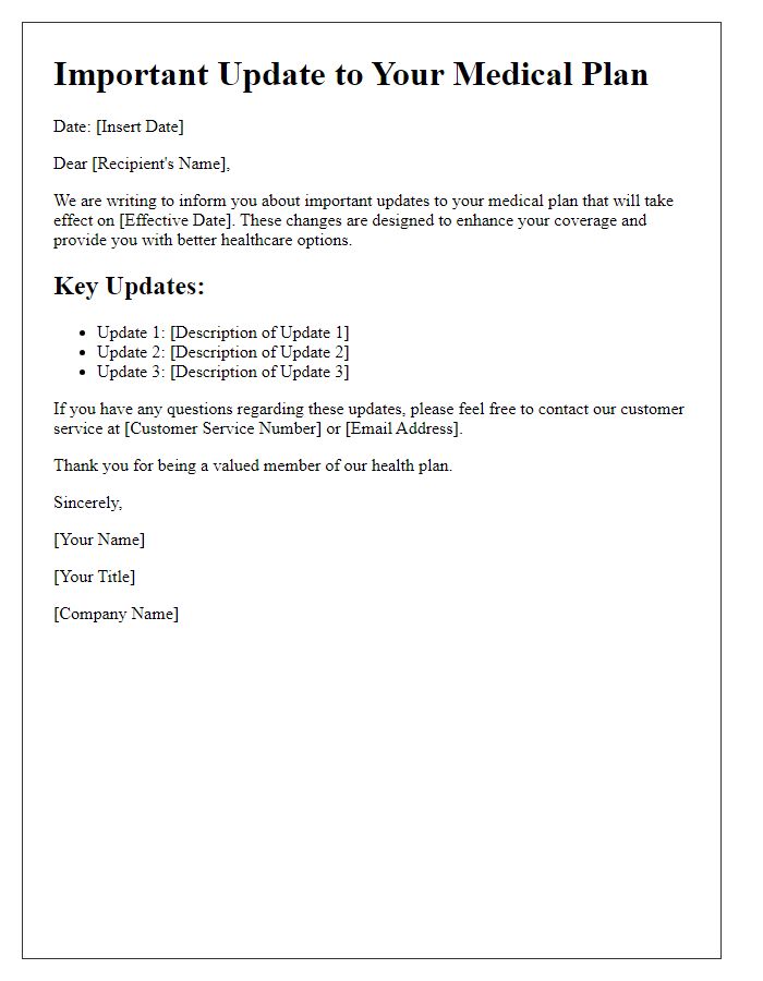 Letter template of updates to your medical plan