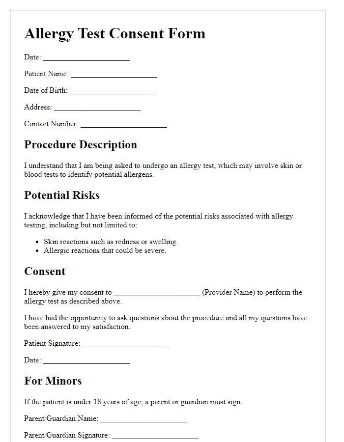 Letter template of allergy test consent form