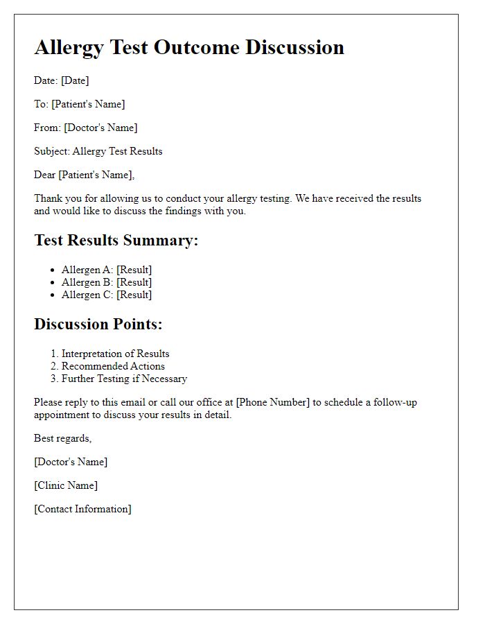 Letter template of allergy test outcome discussion