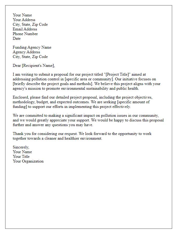 Letter template of project submission for pollution control funding