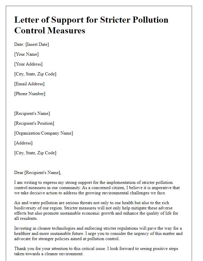 Letter template of support for stricter pollution control measures