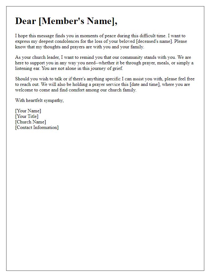 Letter template of compassion for church leader reaching out to a bereaved church member.