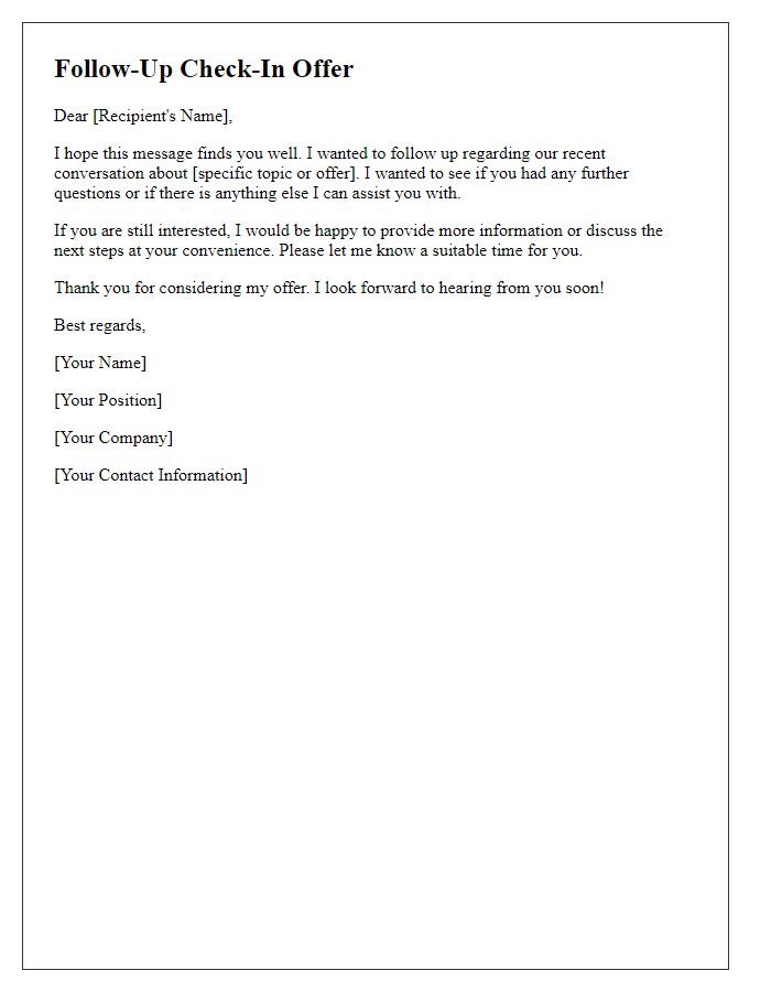 Letter template of follow-up check-in offer