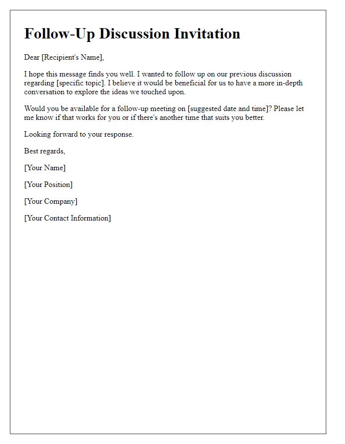 Letter template of follow-up discussion invitation
