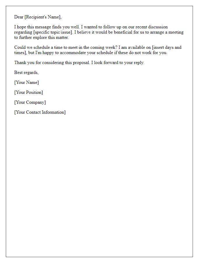 Letter template of follow-up meeting proposal