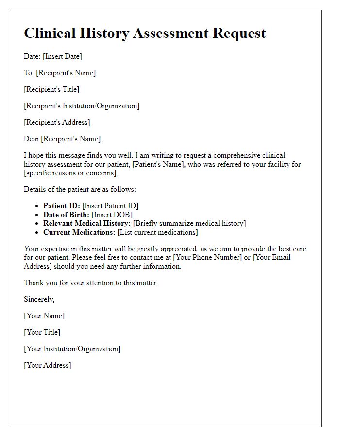 Letter template of clinical history assessment request