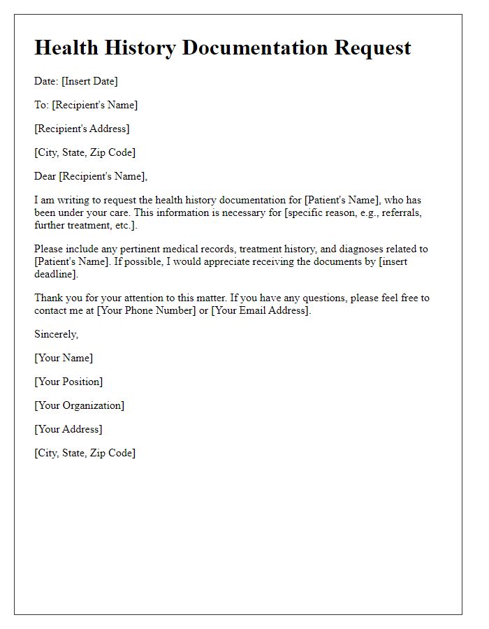 Letter template of health history documentation request