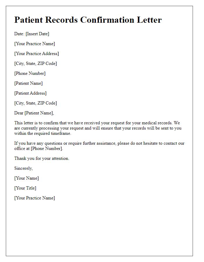 Letter template of patient records confirmation letter