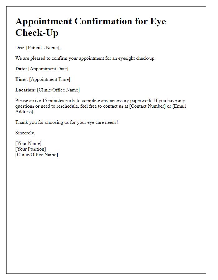 Letter template of eyesight check-up scheduling