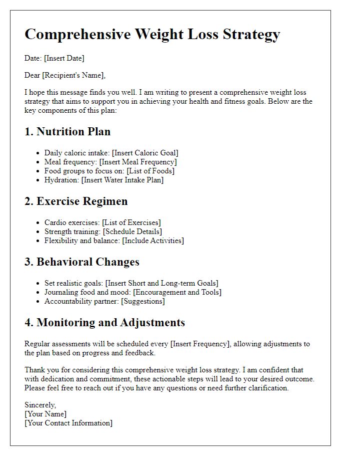 Letter template of comprehensive weight loss strategy