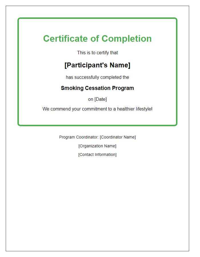 Letter template of smoking cessation program completion certificate