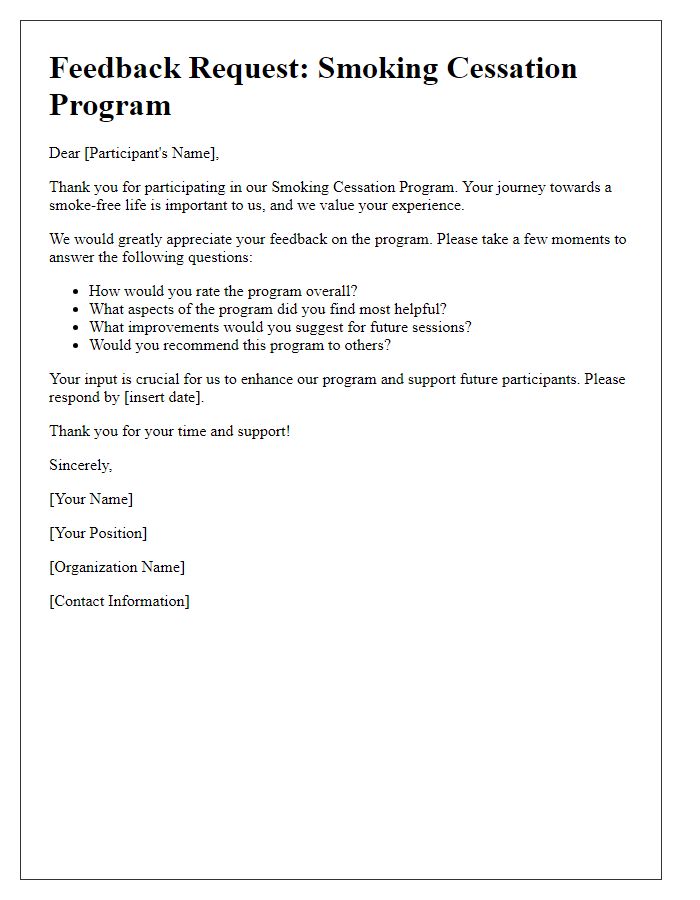 Letter template of smoking cessation program feedback request