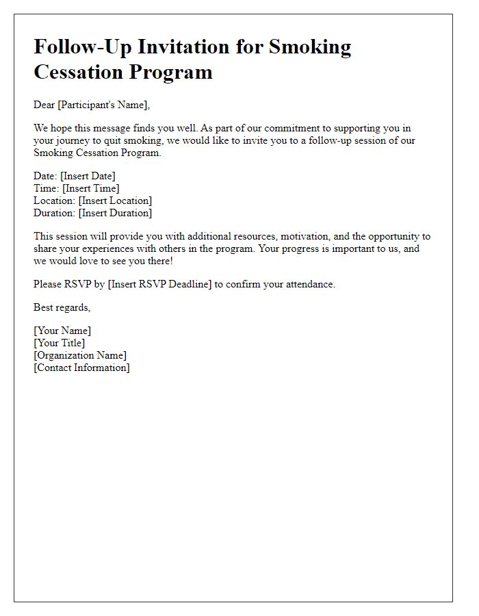 Letter template of smoking cessation program follow-up invitation