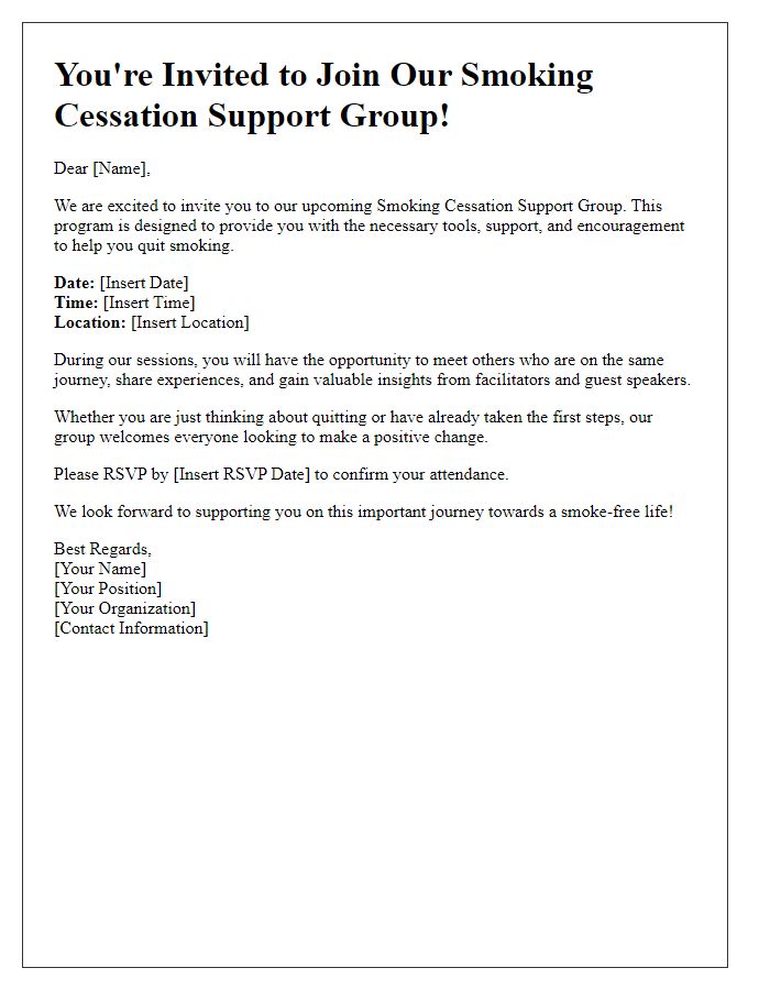 Letter template of smoking cessation program support group invitation