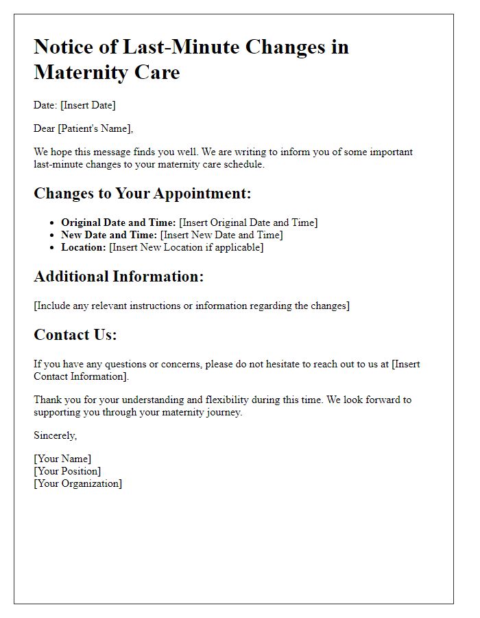 Letter template of maternity care last-minute changes