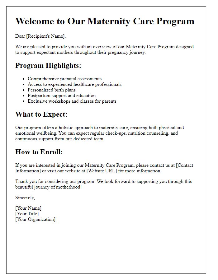 Letter template of maternity care program overview