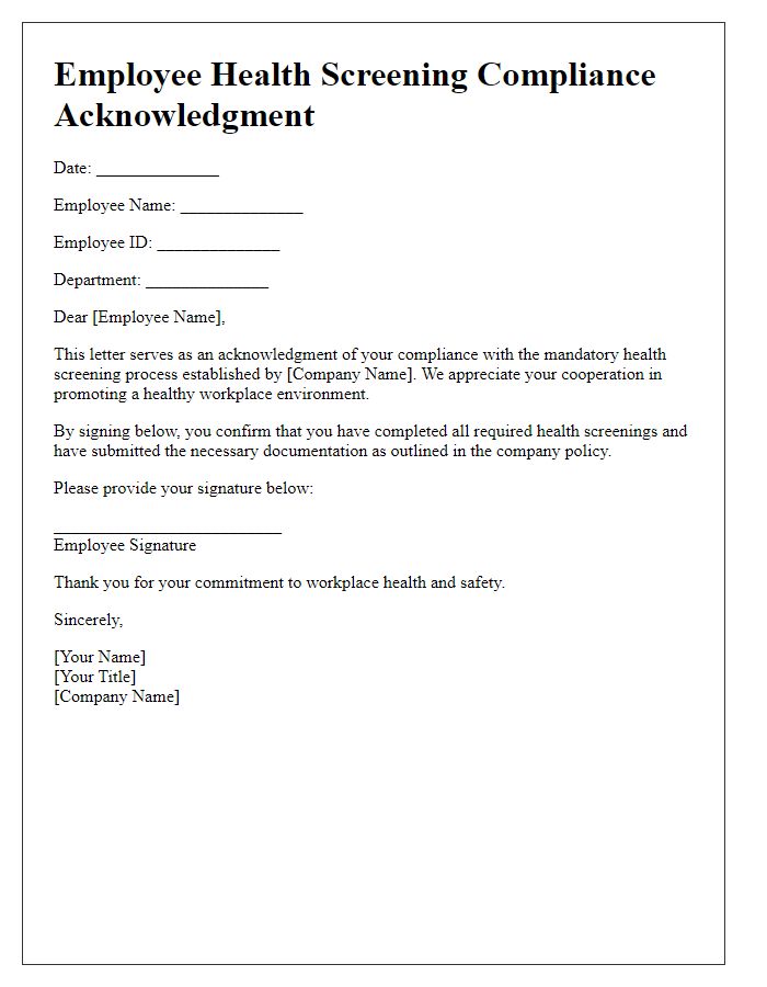 Letter template of employee health screening compliance acknowledgment