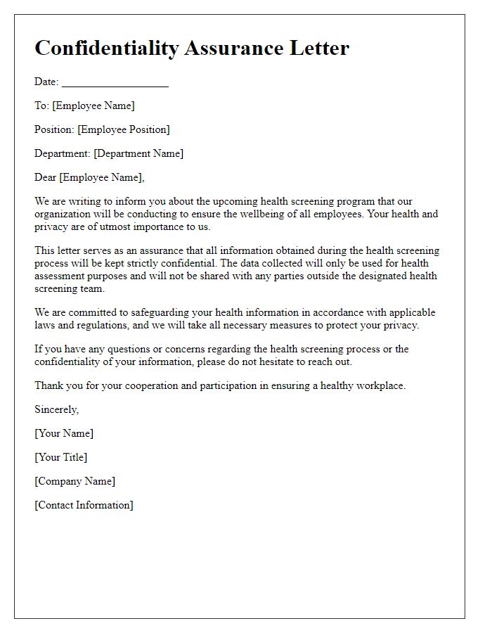 Letter template of employee health screening confidentiality assurance