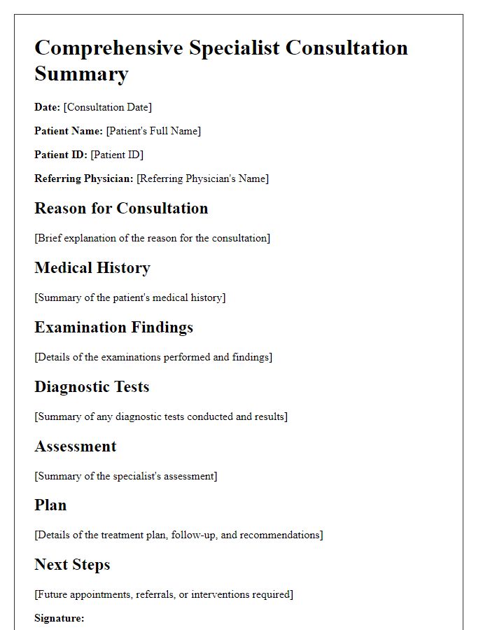 Letter template of comprehensive specialist consultation summary