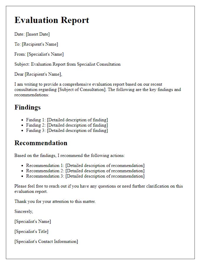 Letter template of evaluation report from specialist consultation