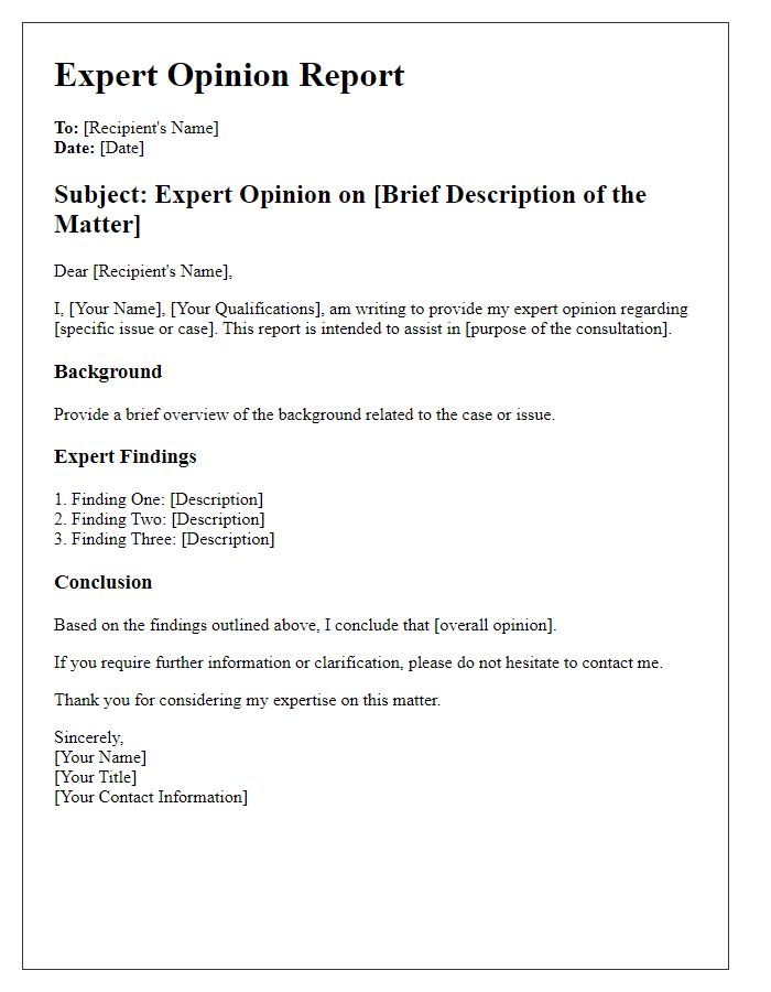 Letter template of expert opinion report for specialist consultations