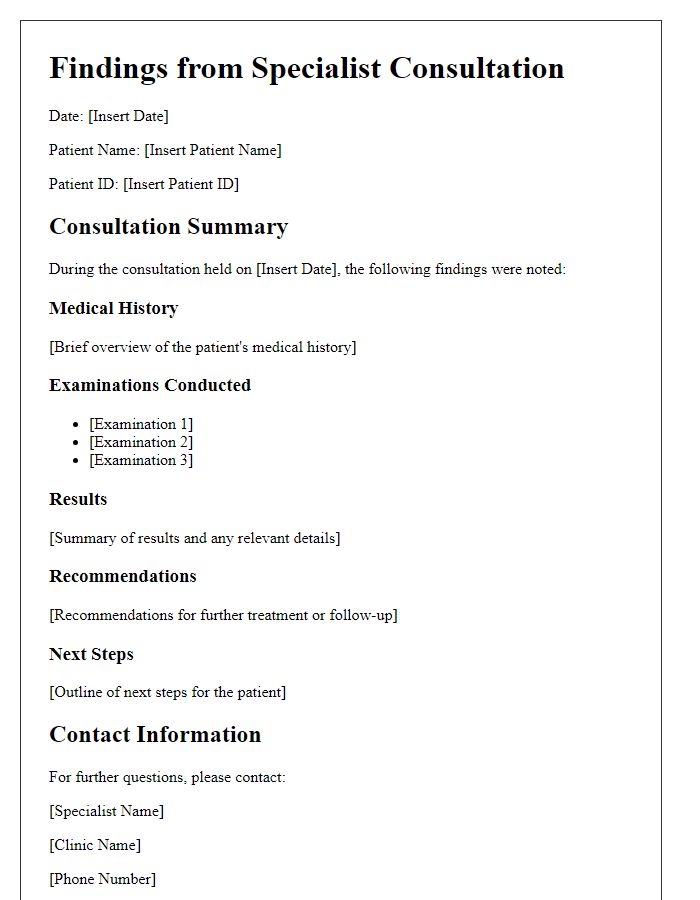 Letter template of findings from specialist consultation session