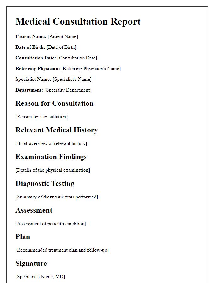 Letter template of medical consultation report for specialists