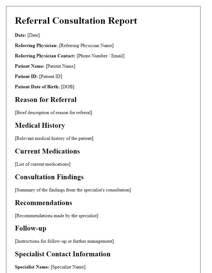 Letter template of referral consultation report for specialists