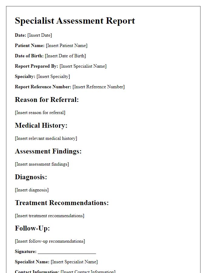 Letter template of specialist assessment report